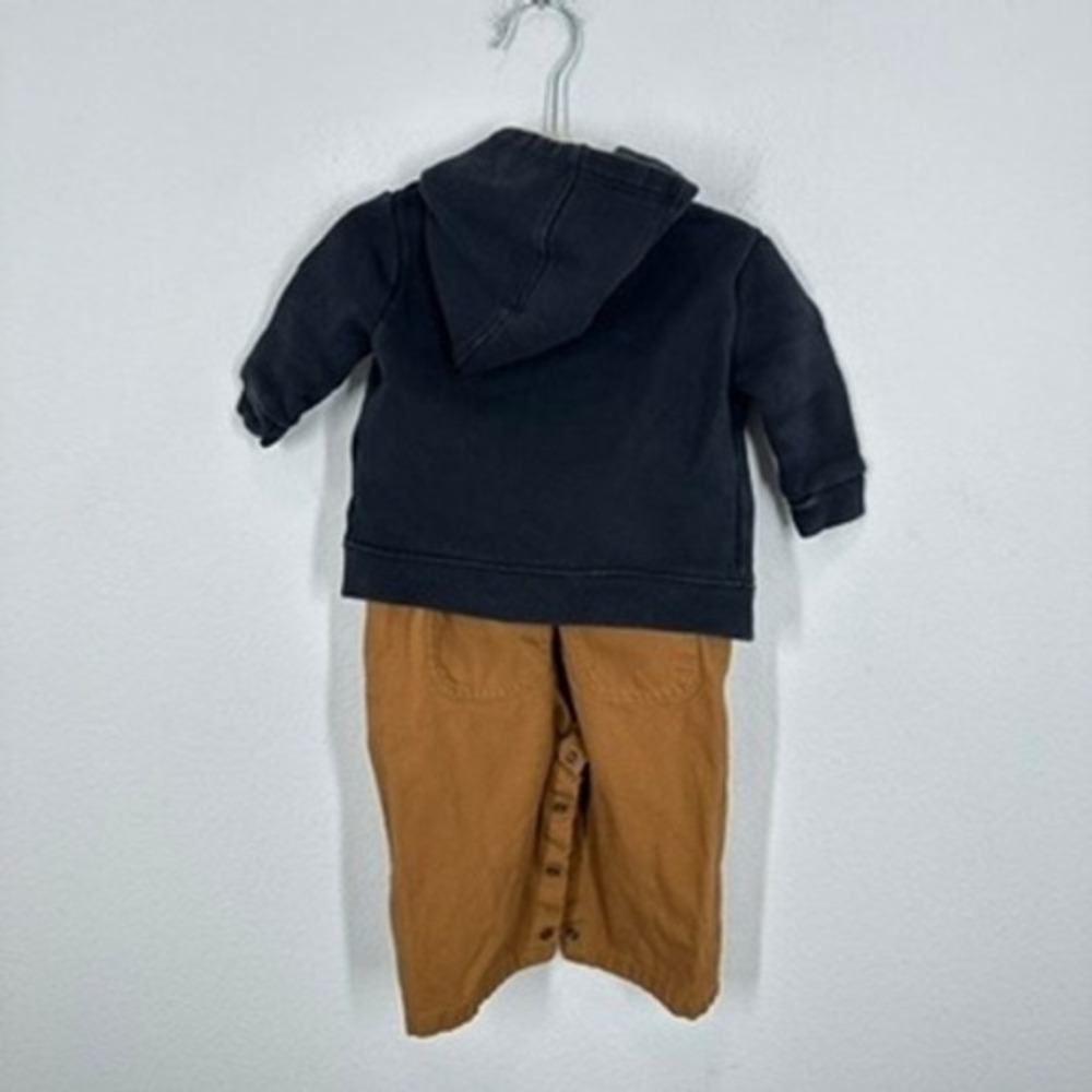 Carhartt Baby Toddler Set Brown Canvas Bib Overalls and Black Sweatshirt Size 6M - Picture 15 of 16